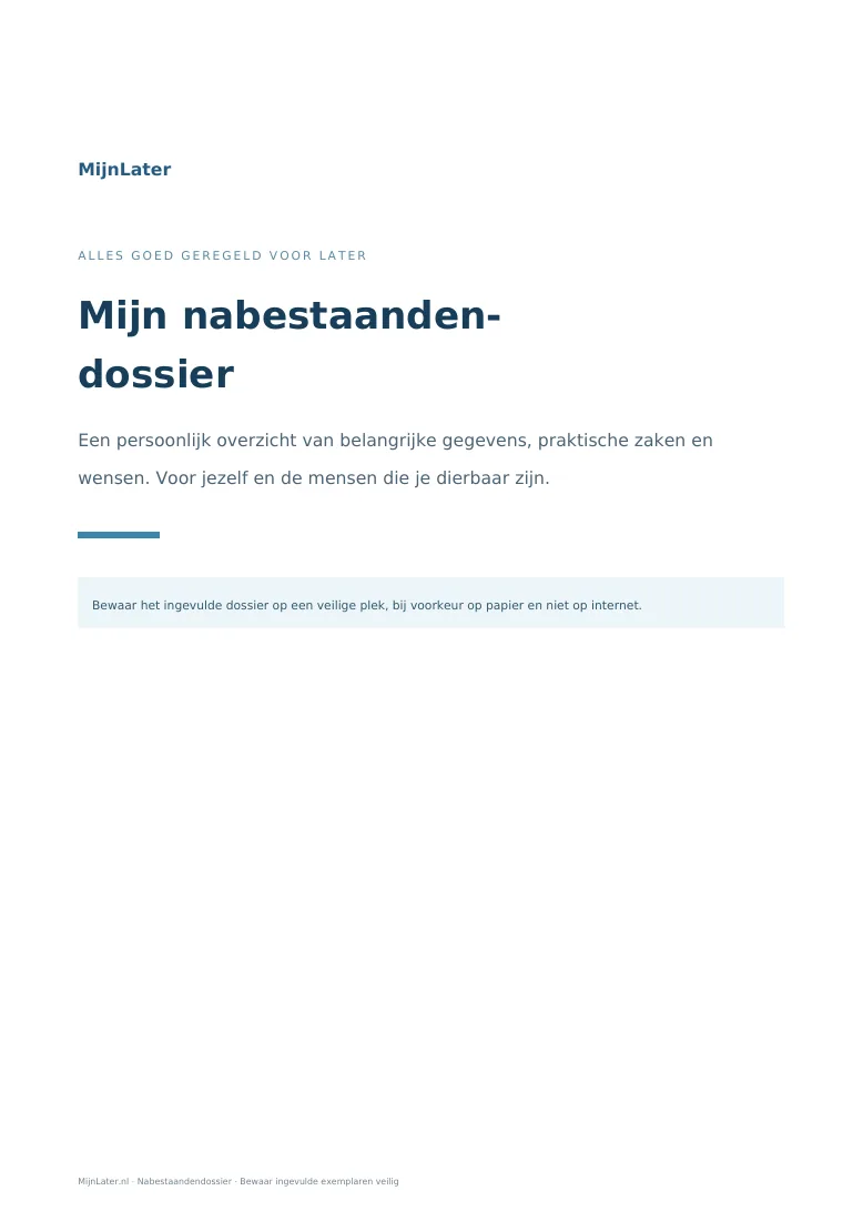 Voorbeeldpagina uit het nabestaandendossier: Voorblad