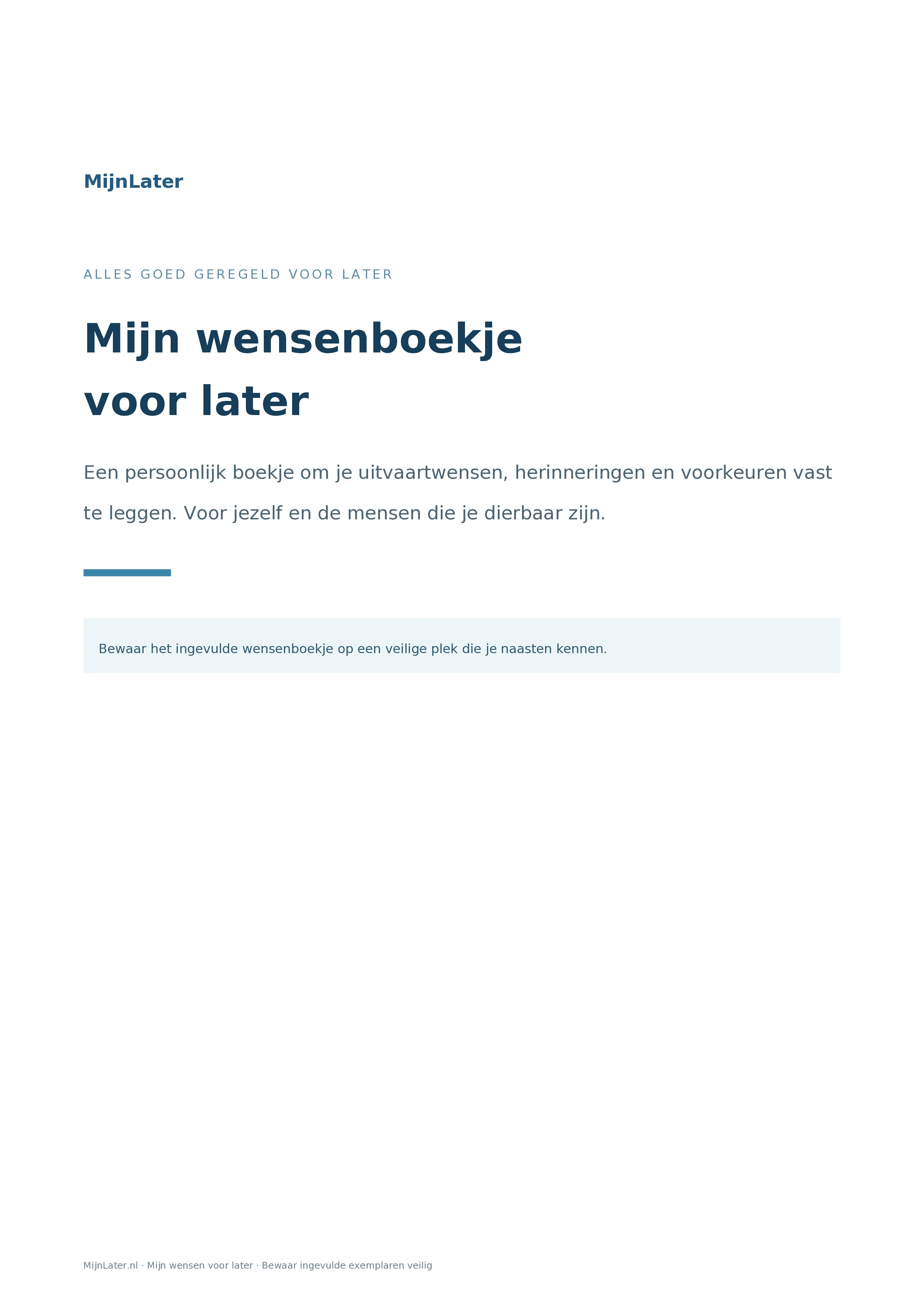 Voorbeeldpagina uit het uitvaartwensenboek: Voorblad